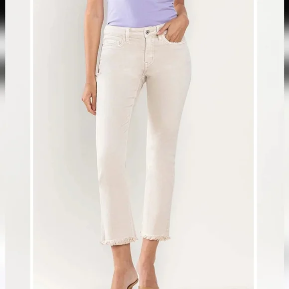 VERVET Winter White Mid Rise Crop Frayed Hem Straight Jeans. Size 25 - Picture 5 of 16